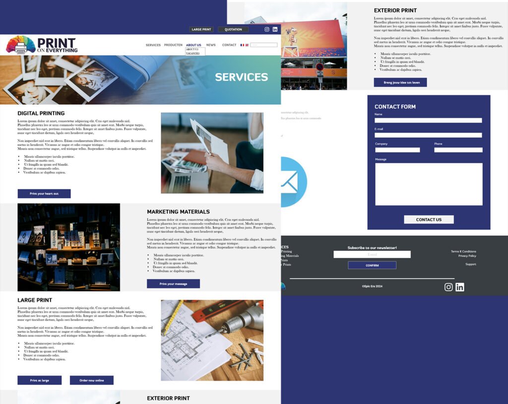 An altered version of a web design for a digital print company I made of the Services section